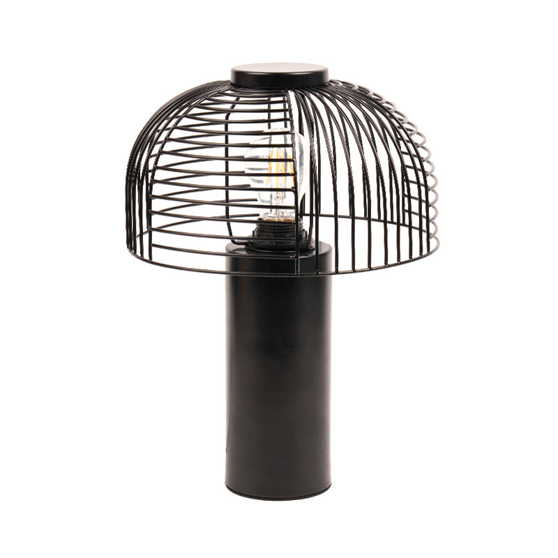 Lâmpada de mesa de ferro forjada de gaiola de pássaro preto