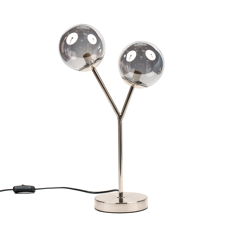 Luminária de mesa de vidro esférico de duas cabeças
